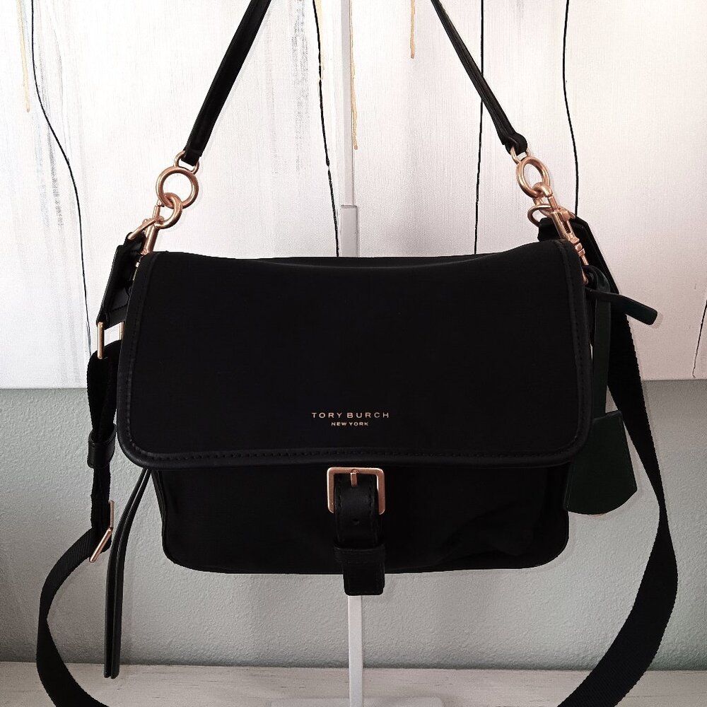 Tory Burch Black Crossbody with Gold Hardware and Green Tag - Picture 7 of 15